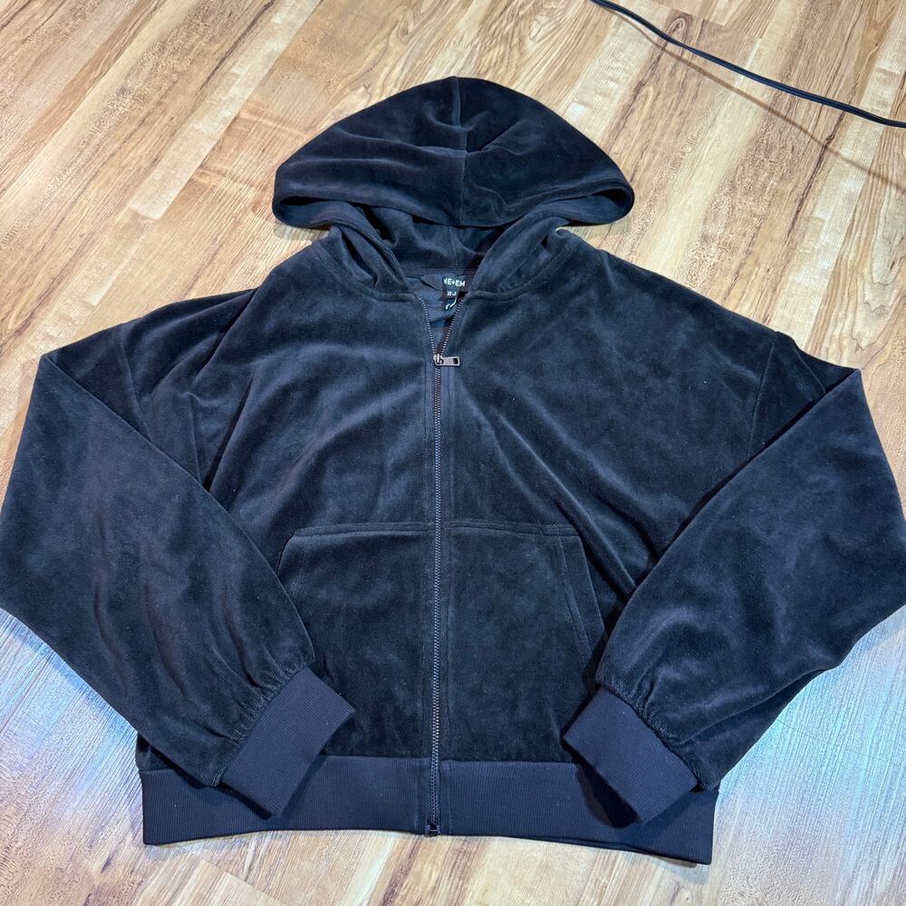 ME+EM Dark Chocolate Brown Velour Track Velvet Luxe Loungewear Zip Jacket 4/S